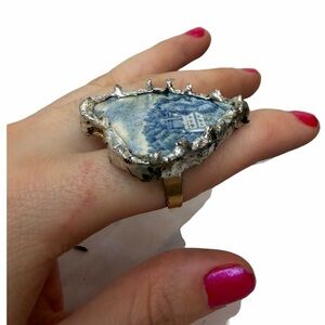 Liberty Blue Monticello Heart Broken China Ring 18K Gold Plated Stainless